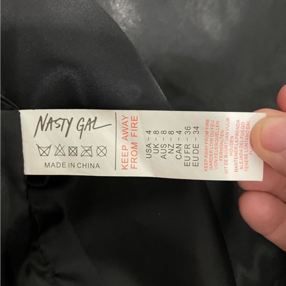 Nasty Gal Faux Leather Biker Jacket Black With Belt Size 4 NWOT - Picture 9 of 11